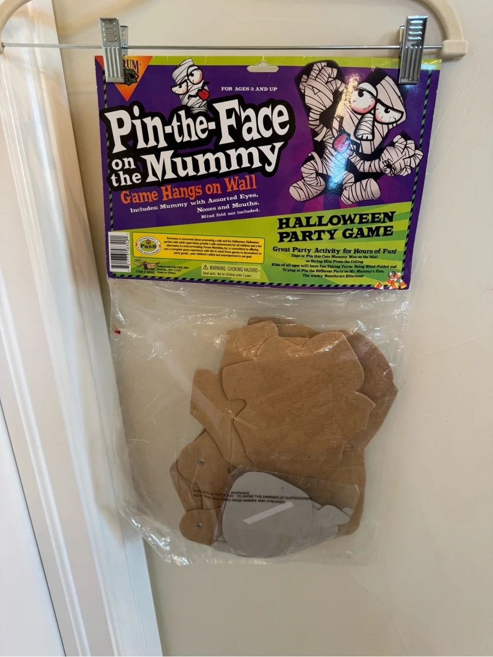 Pin-the-Face on the Mummy Halloween Party Game - Purple & White